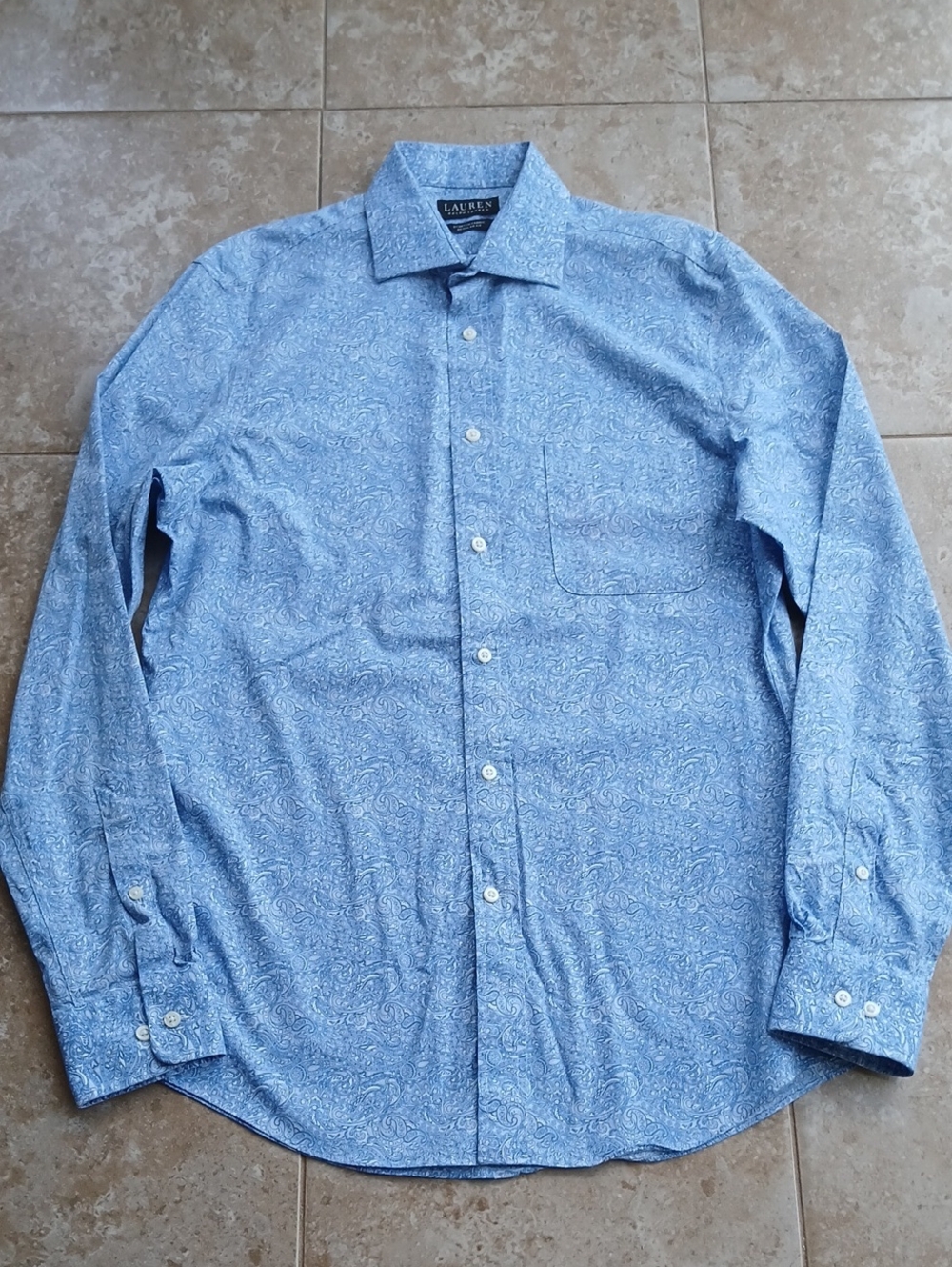 Lauren Ralph Lauren Black Label 15.5 34/35 Size Medium Blue Paisley Oxford Shirt